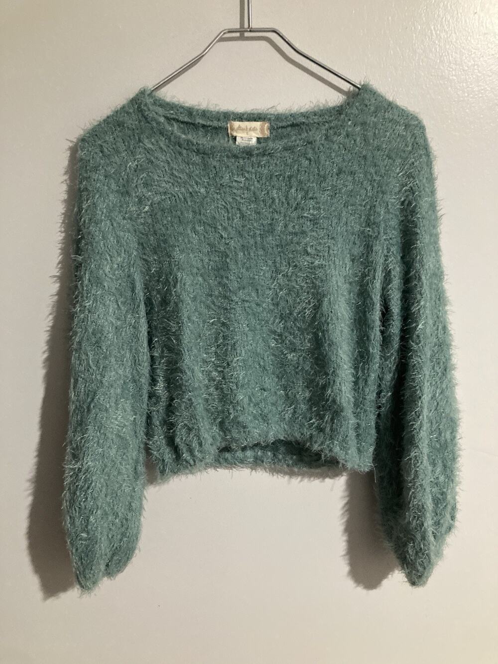 Altar'd State Women's Size S Teal Green Soft Furry Long Sleeve Sweater